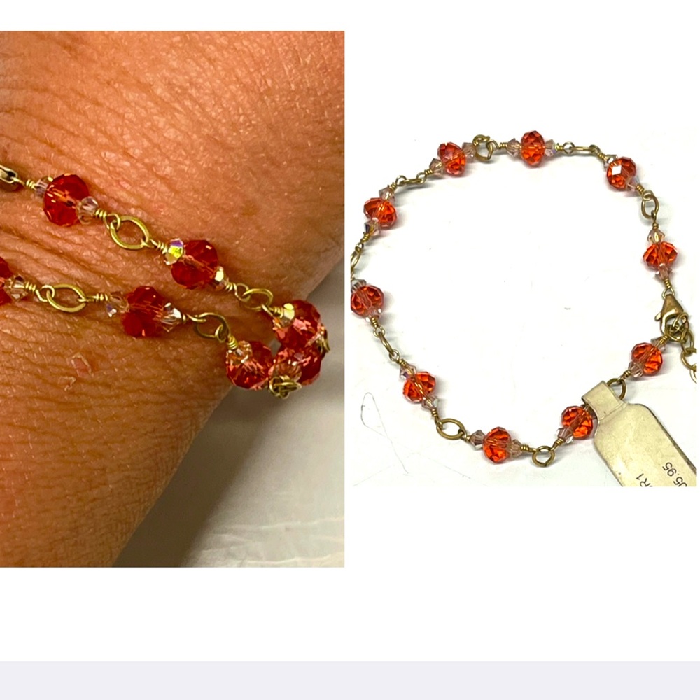 Vintage Coral & Gold Dainty Crystals Bracelet
